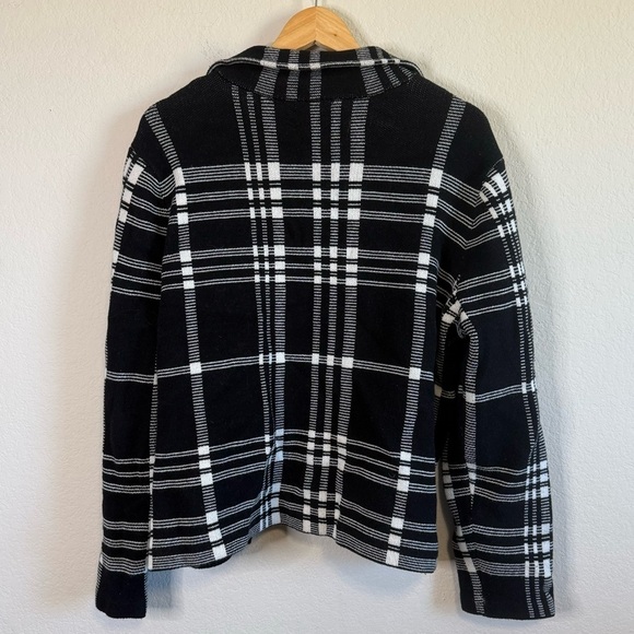 Chaps Black & White Grid Pattern Plaid Long Sleeve Knit Zip Up Jacket Blazer XXL - Picture 7 of 13